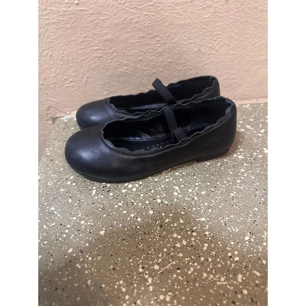 Copper Key Girls Black Ballet Flats‎ with Elastic Strap – Size 10